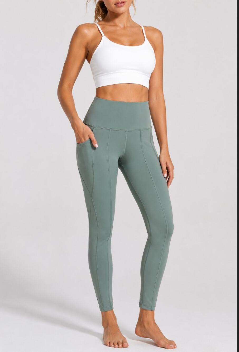 Sage Green Buttery Soft Yoga Leggings Gorpcore Utility Activewear